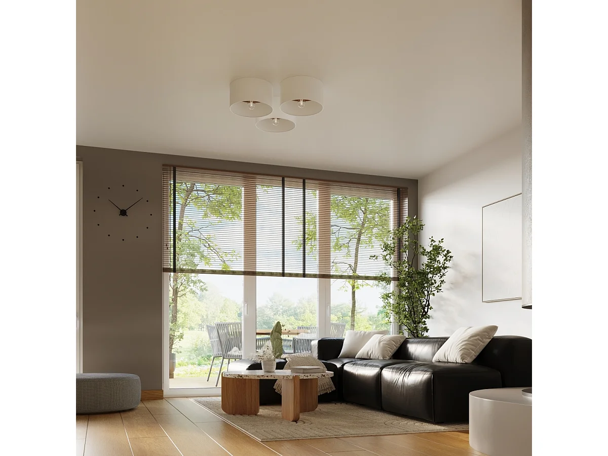 Plafonniers Straylon scandinave en tissu/bois/acier - 1 sources lumineuses 4000K - L.35 x H.20 cm - blanc/marron foncé