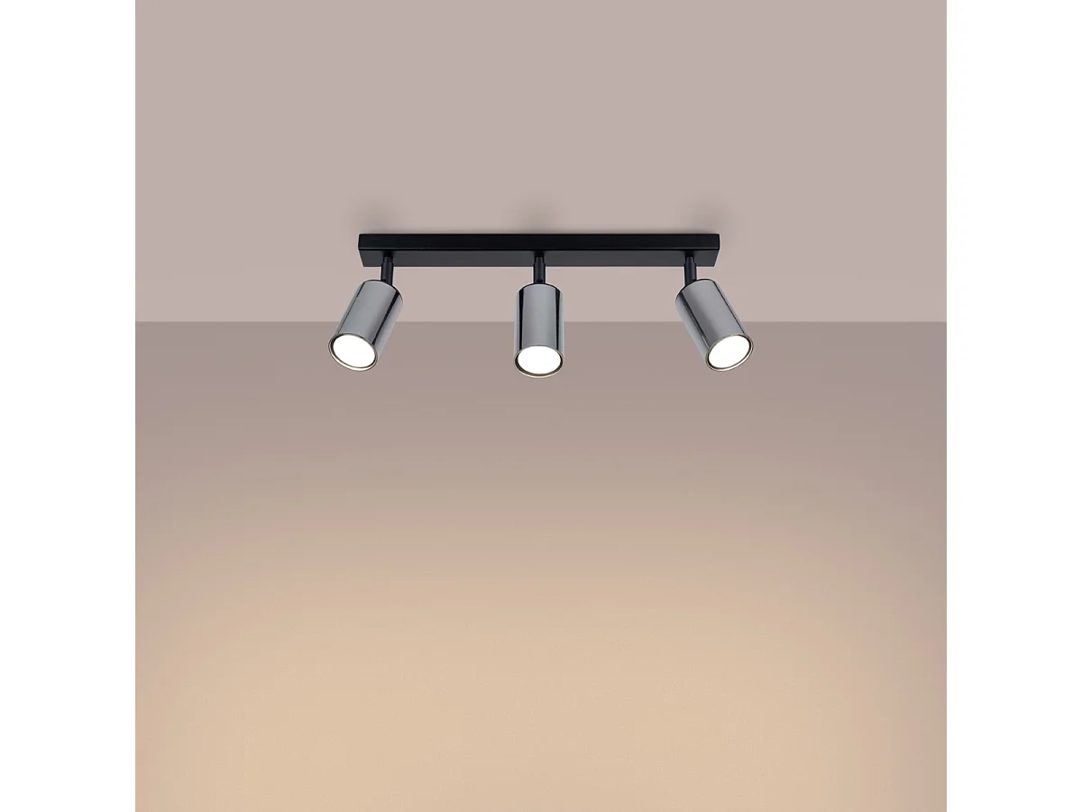 Plafonniers Glois moderne en acier - 3 sources lumineuses 3000K - L.45 x H.18,5 cm - noir/chromé