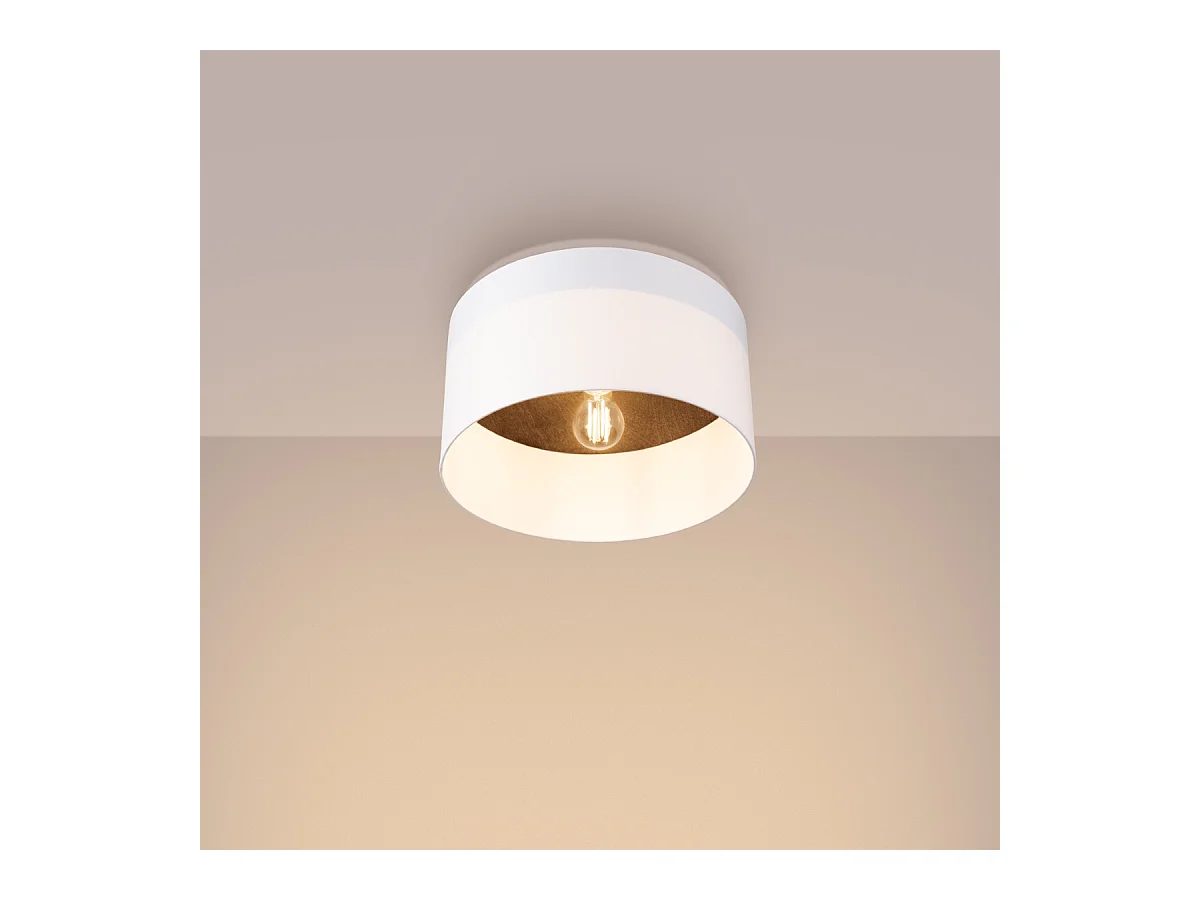 Plafonniers Straylon scandinave en tissu/bois/acier - 1 sources lumineuses 3000K - L.35 x H.20 cm - blanc/marron foncé
