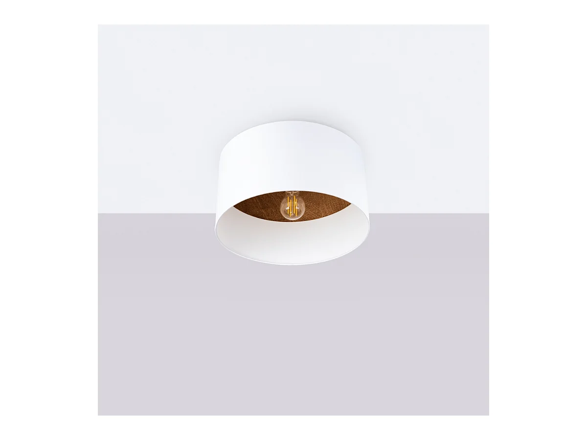 Plafonniers Straylon scandinave en tissu/bois/acier - 1 sources lumineuses 3000K - L.35 x H.20 cm - blanc/marron foncé