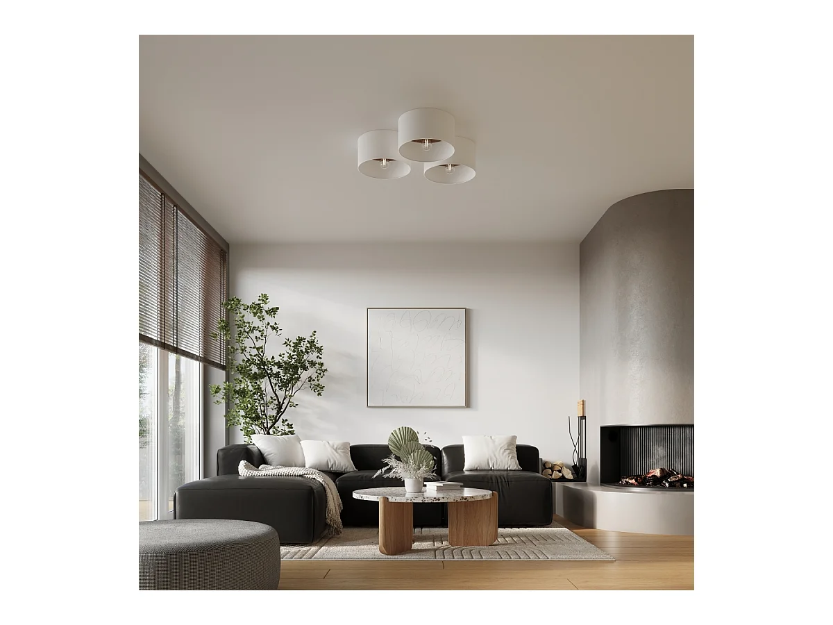 Plafonniers Straylon scandinave en tissu/bois/acier - 1 sources lumineuses 3000K - L.35 x H.20 cm - blanc/marron foncé