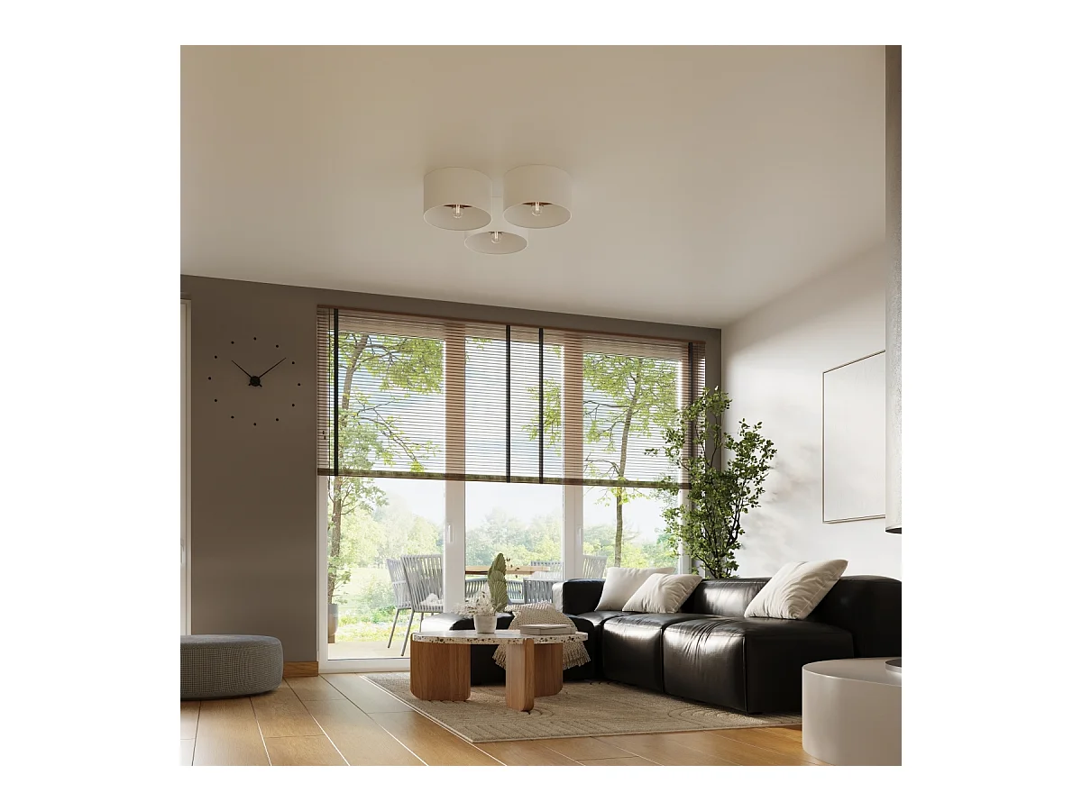 Plafonniers Straylon scandinave en tissu/bois/acier - 1 sources lumineuses 3000K - L.35 x H.20 cm - blanc/marron foncé