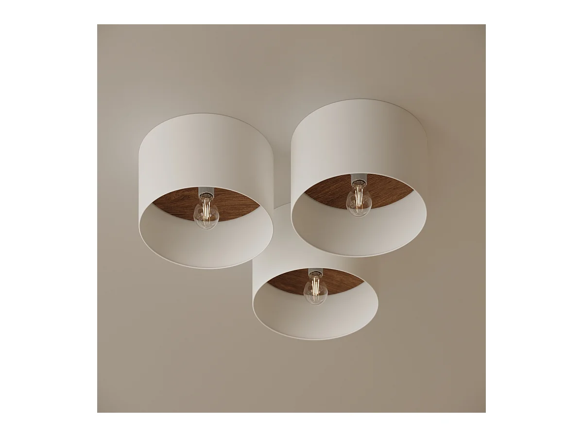 Plafonniers Straylon scandinave en tissu/bois/acier - 1 sources lumineuses 3000K - L.35 x H.20 cm - blanc/marron foncé