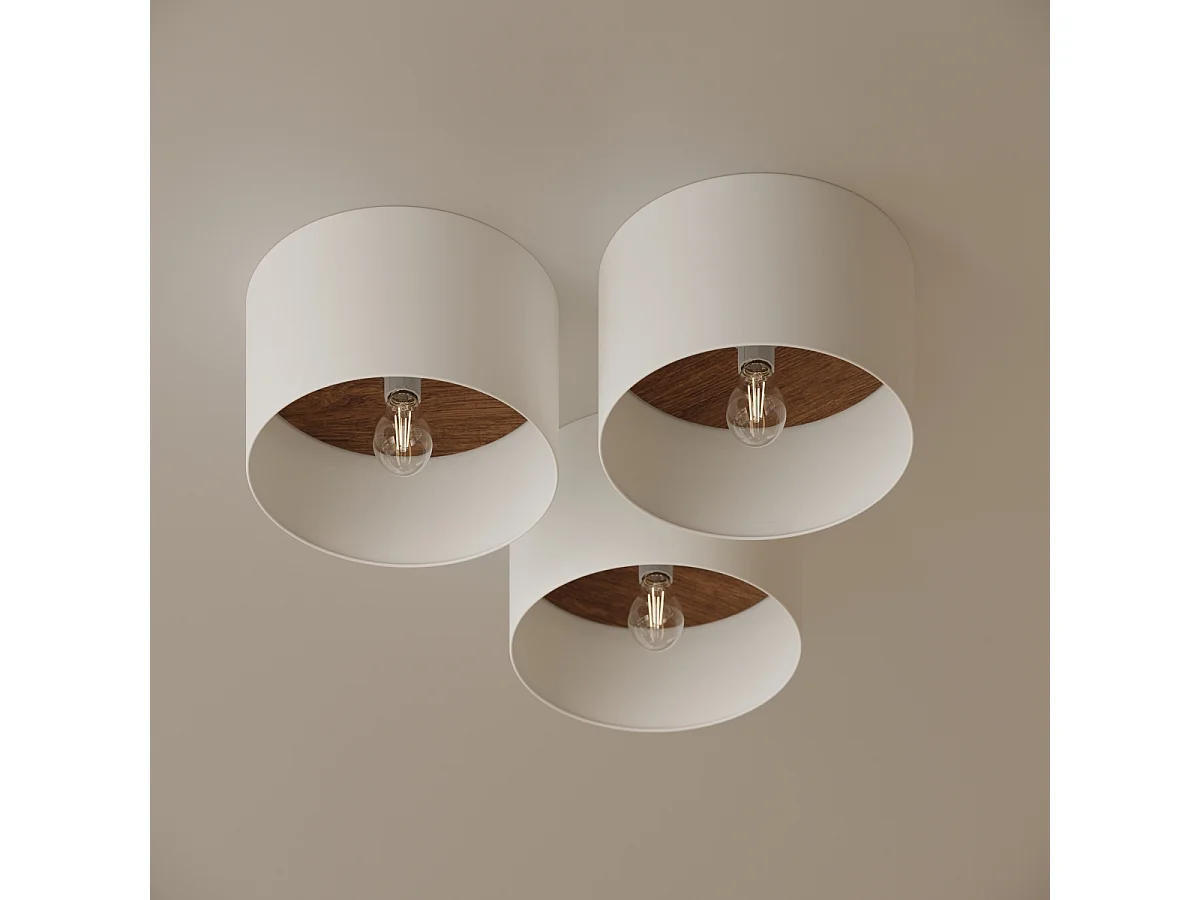 Plafonniers Straylon scandinave en tissu/bois/acier - 1 sources lumineuses 3000K - L.35 x H.20 cm - blanc/marron foncé