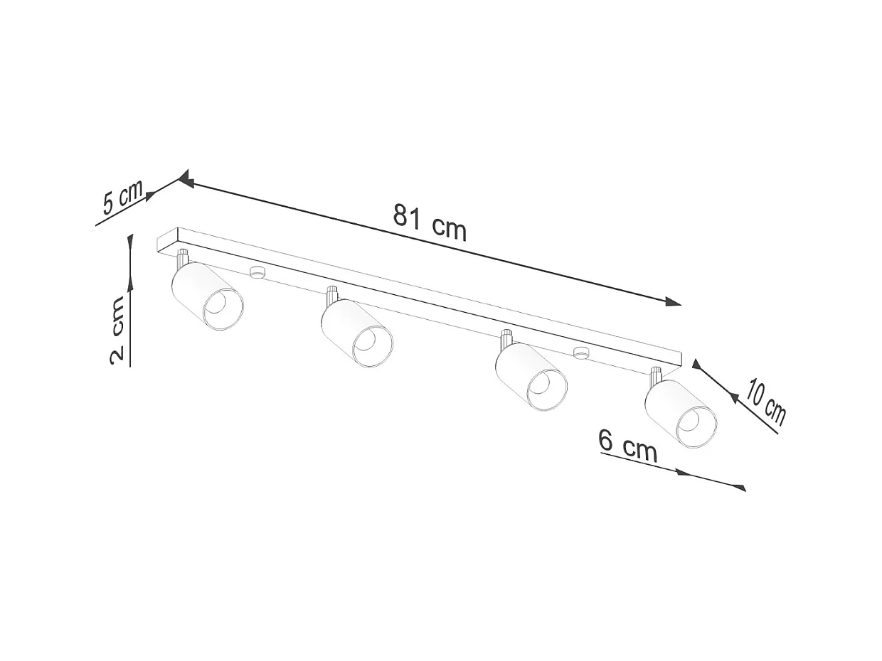 Plafondlampen Glois modern van  - 4 lichtbronnen 4000K - L.82 x H.18,5 cm - zwart goud