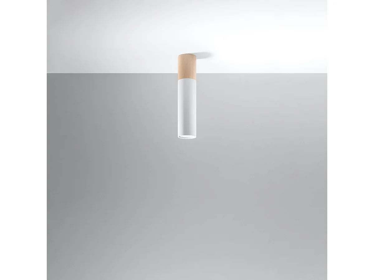 Lampade da soffitto Poblano moderno di acciaio/legno - 1 sorgenti luminose 4000K - L.6 x A.30 cm - legno naturale/bianco