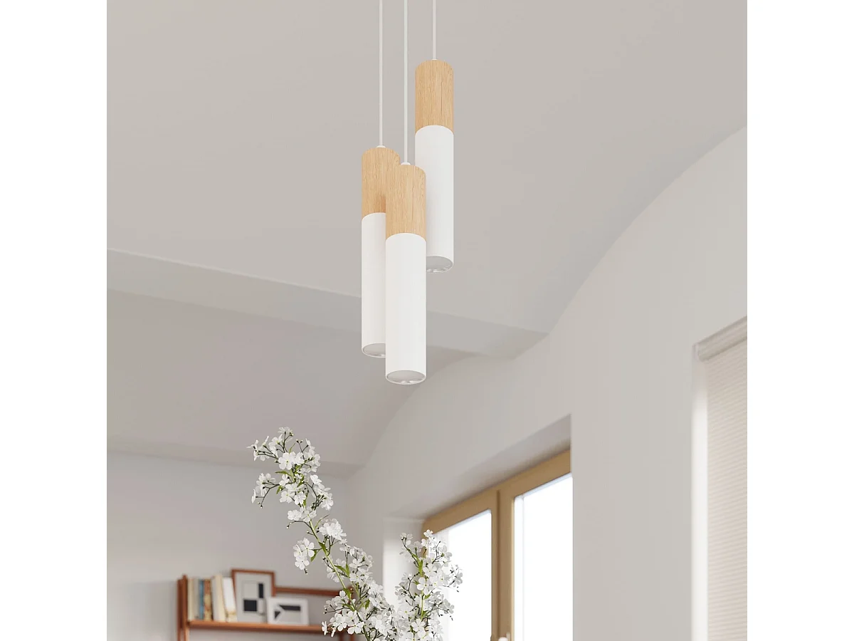 Lampade da soffitto Poblano moderno di acciaio/legno - 1 sorgenti luminose 4000K - L.6 x A.30 cm - legno naturale/bianco