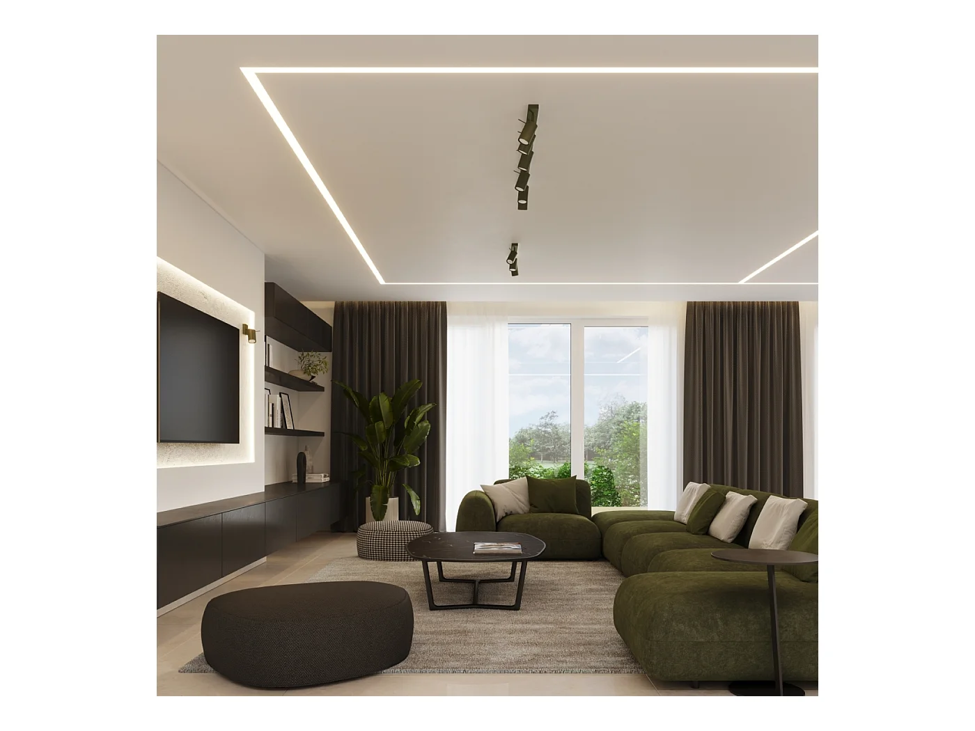 Plafonnier Briix moderne en acier - 2 sources lumineuses 4000K - L.30 x H.17 cm - vert olive