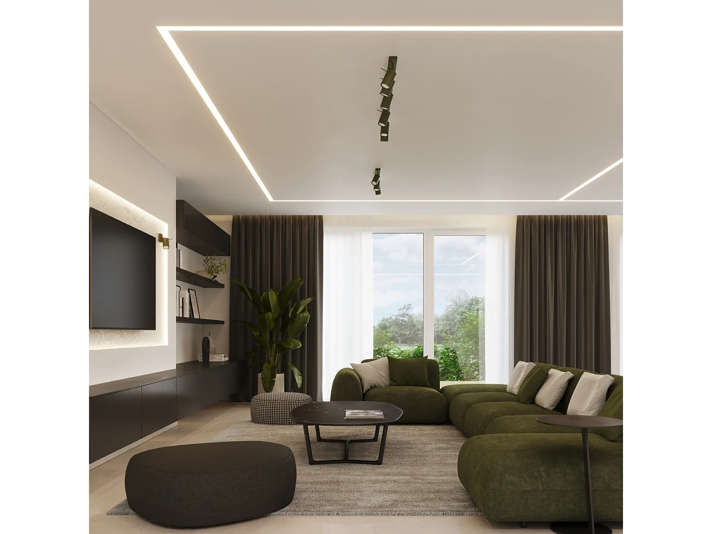 Plafonnier Briix moderne en acier - 2 sources lumineuses 4000K - L.30 x H.17 cm - vert olive