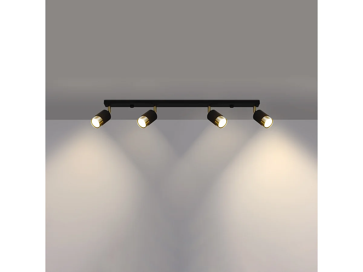 Plafonniers Alvor moderne en acier - 4 sources lumineuses 3000K - L.81 x H.18 cm - or noir