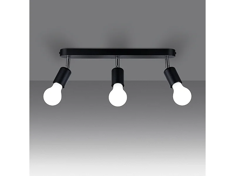 Plafonniers Synfex minimaliste en acier - 3 sources lumineuses 3000K - L.40 x H.13,5 cm - noir