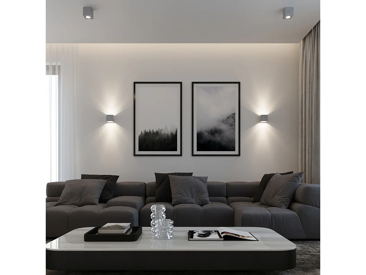 Plafonniers Quadx industriel en béton - 1 sources lumineuses 4000K - L.10 x H.10 cm - gris