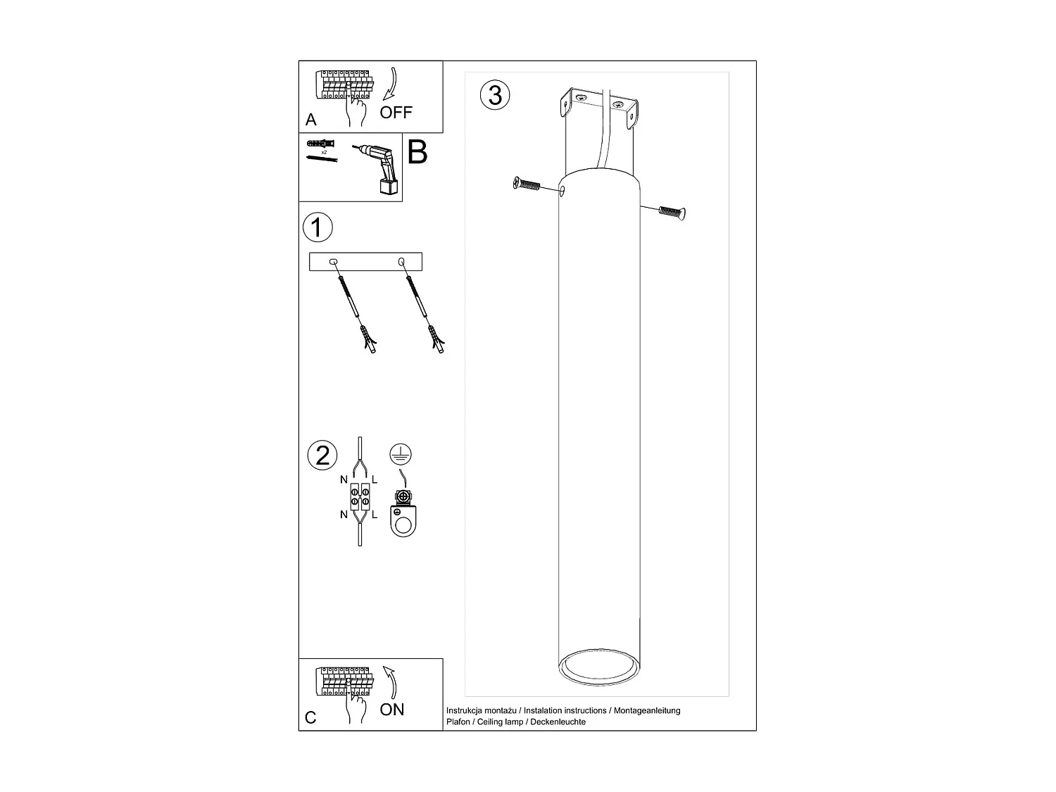 Plafonniers Toris moderne en acier - 1 sources lumineuses 4000K - L.6 x H.40 cm - blanc
