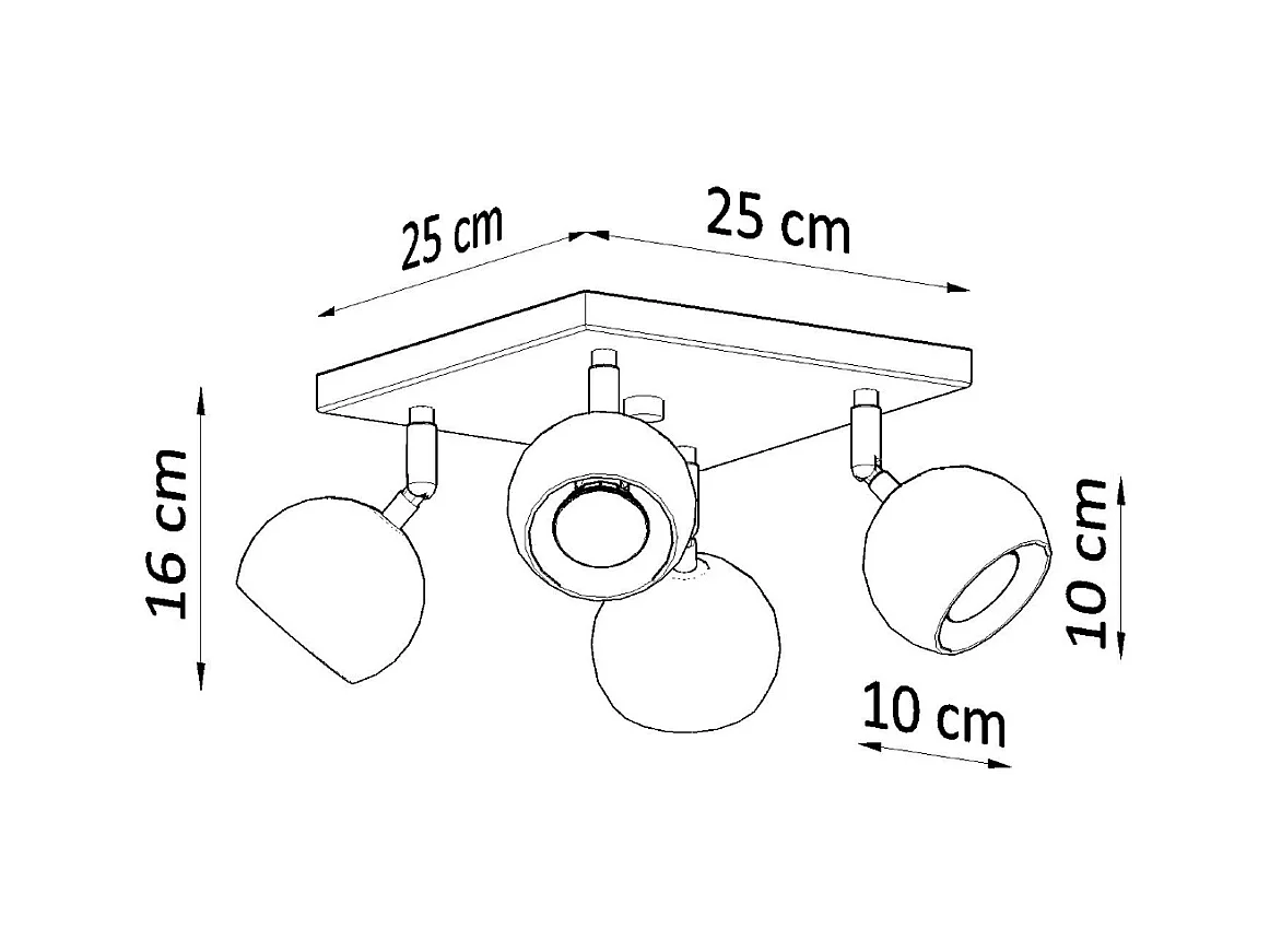 Plafondlampen Rayis modern van  - 4 lichtbronnen 4000K - L.25 x H.16 cm - zwart