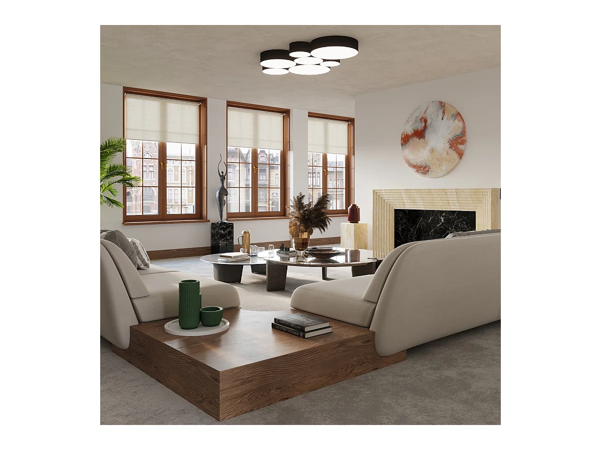 Plafondlampen Cercle minimalistisch van  - 4 lichtbronnen 4000K - L.55 x H.11 cm - zwart