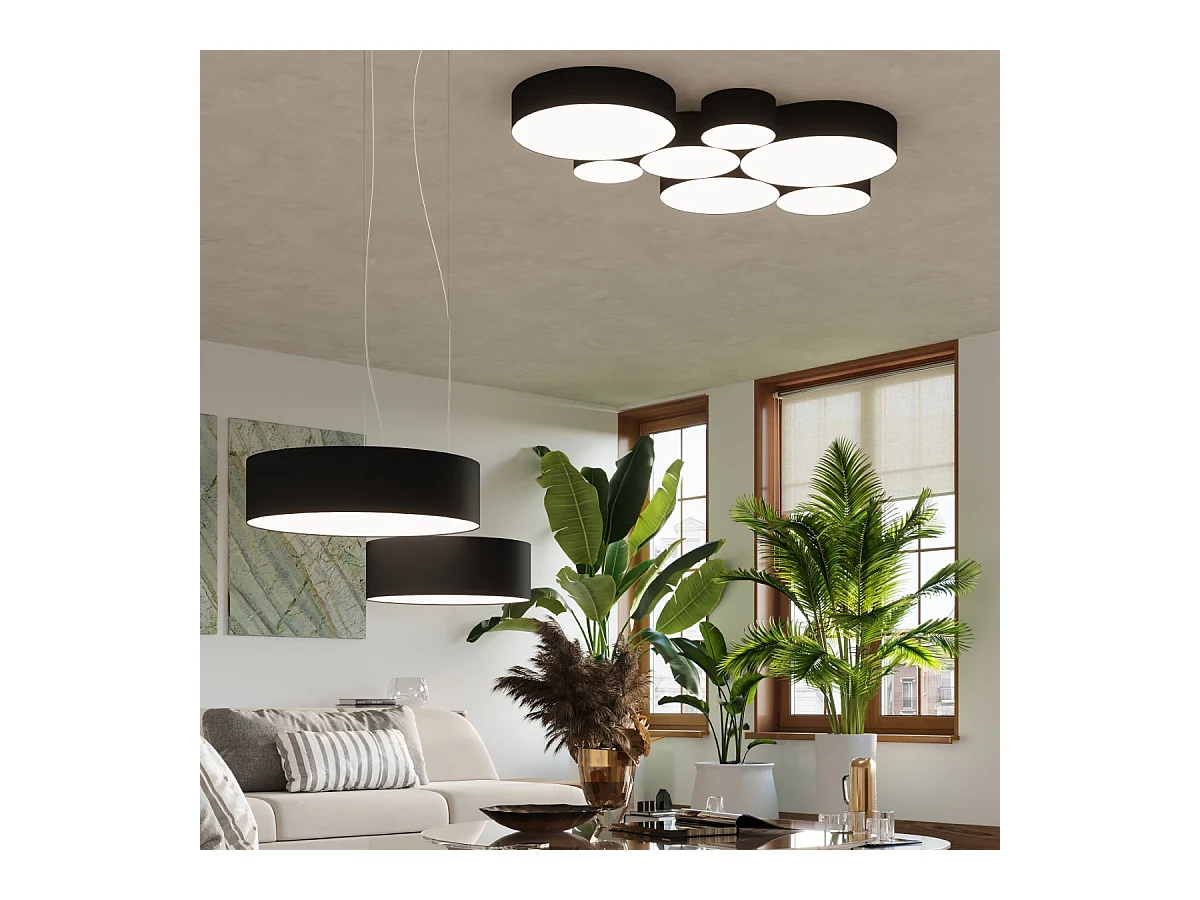 Plafondlampen Cercle minimalistisch van  - 4 lichtbronnen 4000K - L.55 x H.11 cm - zwart