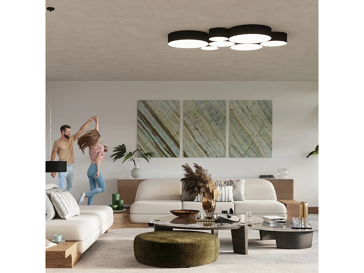 Plafonniers Cercle minimaliste en PVC - 4 sources lumineuses 4000K - L.55 x H.11 cm - noir