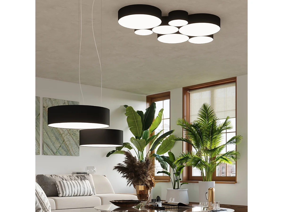 Plafonniers Cercle minimaliste en PVC - 4 sources lumineuses 4000K - L.55 x H.11 cm - noir