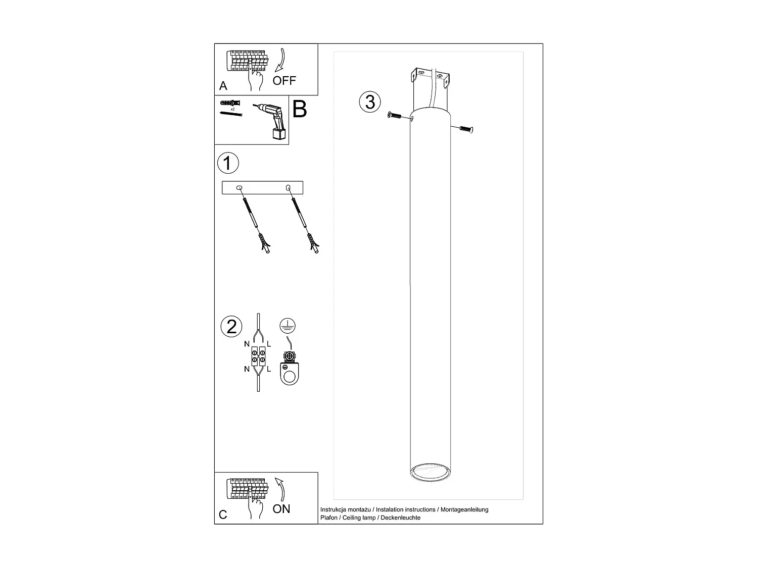 Plafonniers Toris moderne en acier - 1 sources lumineuses 4000K - L.6 x H.60 cm - noir