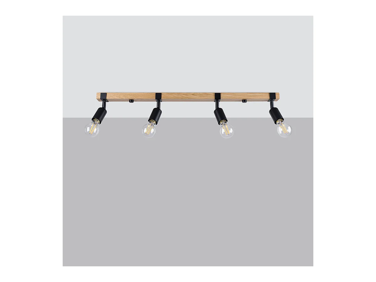 Plafondlampen Shad modern van  - 4 lichtbronnen 4000K - L.89 x H.14 cm - zwart hout