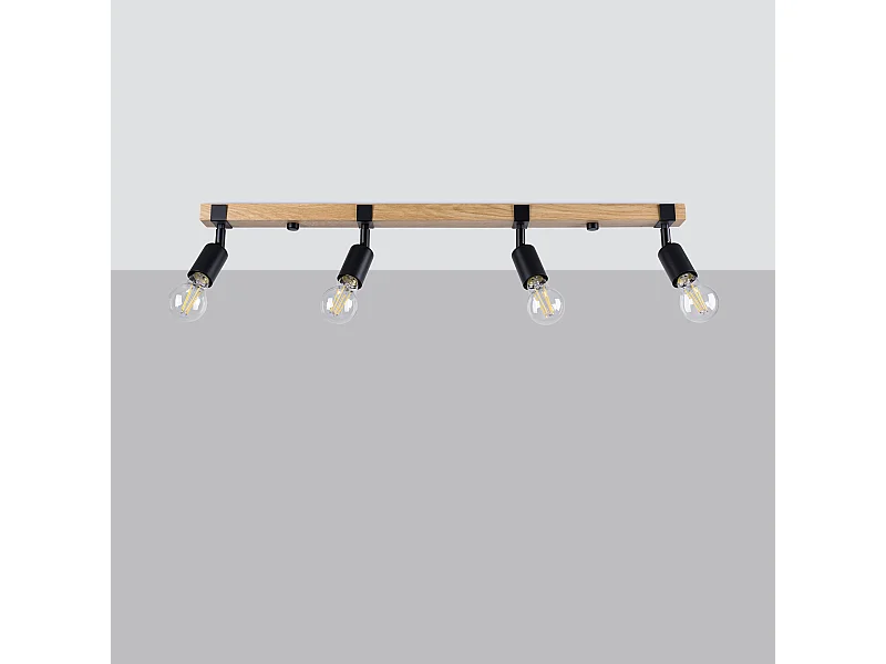 Plafonniers Shad moderne en acier/bois - 4 sources lumineuses 4000K - L.89 x H.14 cm - bois noir