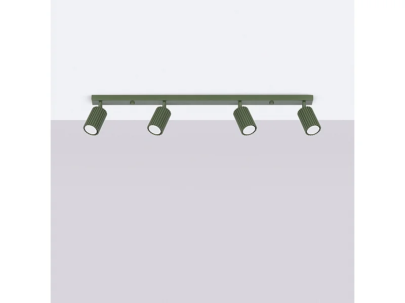 Plafonnier Gloow minimaliste en aluminium - 4 sources lumineuses 4000K - L.81 x H.16,5 cm - vert olive