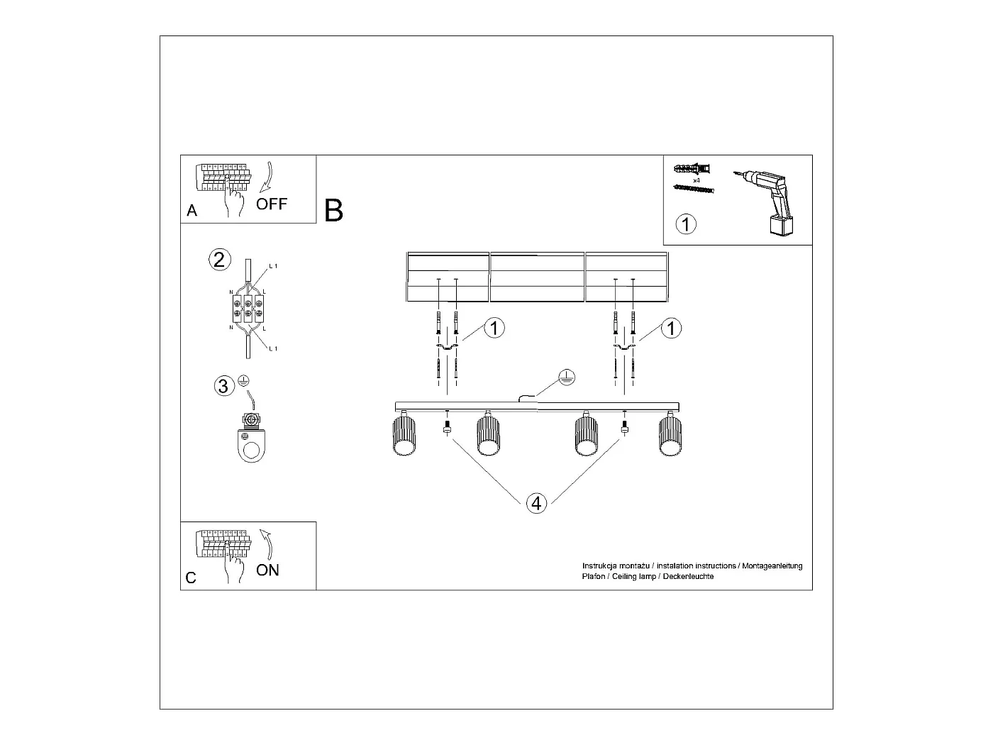 Plafondlamp Gloow minimalistisch van  - 4 lichtbronnen 4000K - L.81 x H.16,5 cm - olijfgroen