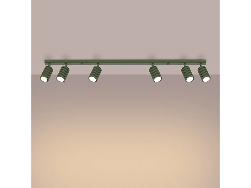 Lampada da soffitto Gloow minimalista di alluminio - 6 sorgenti luminose 3000K - L.117 x A.16,5 cm - verde oliva