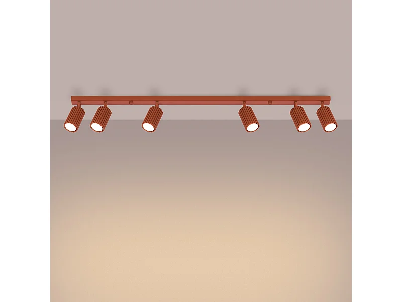 Plafonnier Gloow minimaliste en aluminium - 6 sources lumineuses 3000K - L.117 x H.16,5 cm - ocre rouge