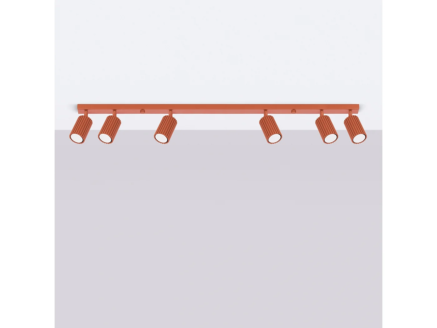 Plafonnier Gloow minimaliste en aluminium - 6 sources lumineuses 3000K - L.117 x H.16,5 cm - ocre rouge