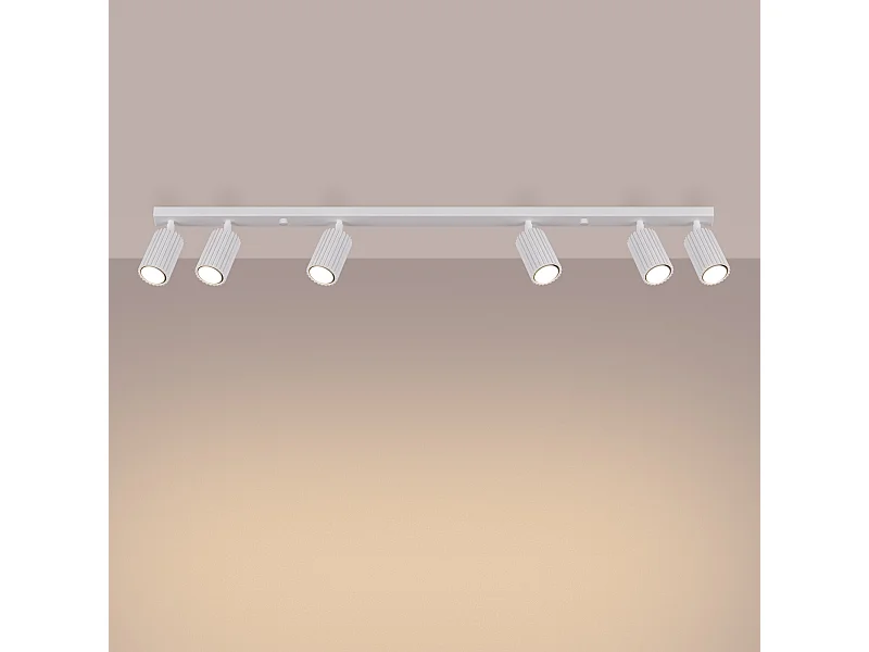 Plafonnier Gloow minimaliste en aluminium - 6 sources lumineuses 3000K - L.117 x H.16,5 cm - blanc