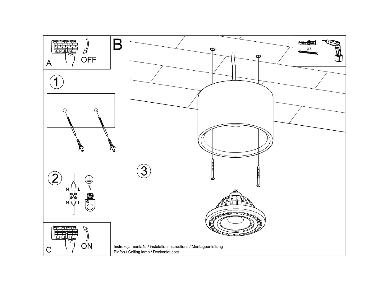 Plafonniers Blaze industriel en béton - 1 sources lumineuses 4000K - L.14 x H.9 cm - gris