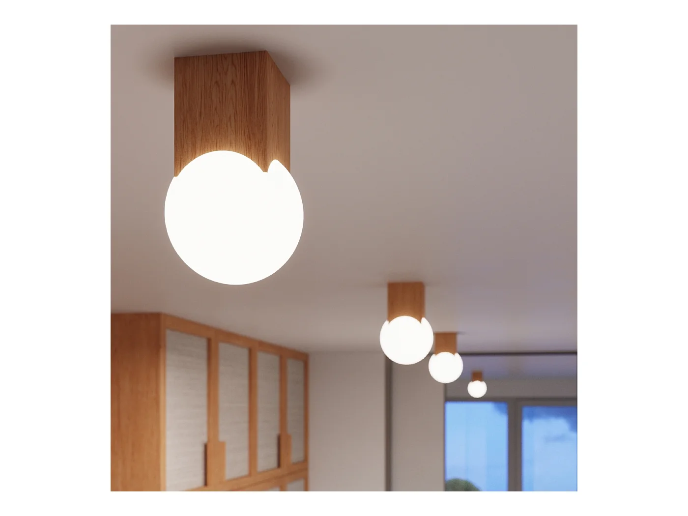 Plafonnier Lumivere minimaliste en bois/verre - 1 sources lumineuses 4000K - L.12 x H.19 cm - bois naturel/blanc
