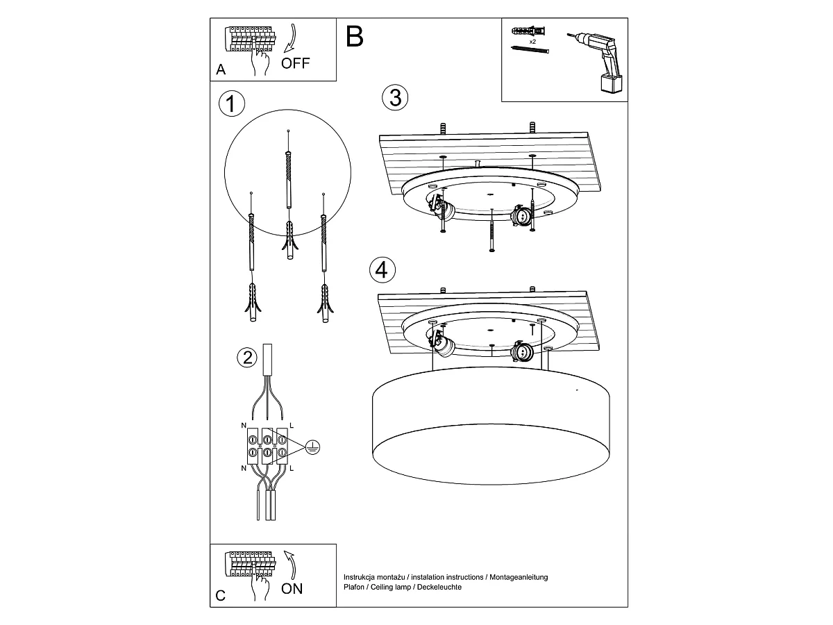 Luminárias de teto Cercle minimalista, PVC - 1 fontes de luz 4000K - L.25 x H.11 cm - preto