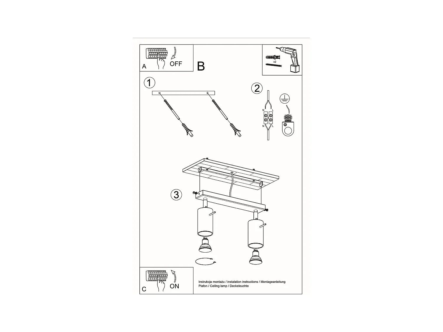 Lampade da soffitto Vorix scandinavo di legna - 2 sorgenti luminose 4000K - L.30 x A.20 cm - legno naturale