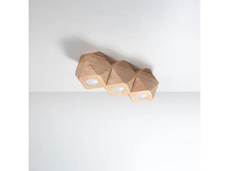 Plafonniers Timberix scandinave en bois - 3 sources lumineuses 4000K - L.36 x H.12 cm - bois naturel