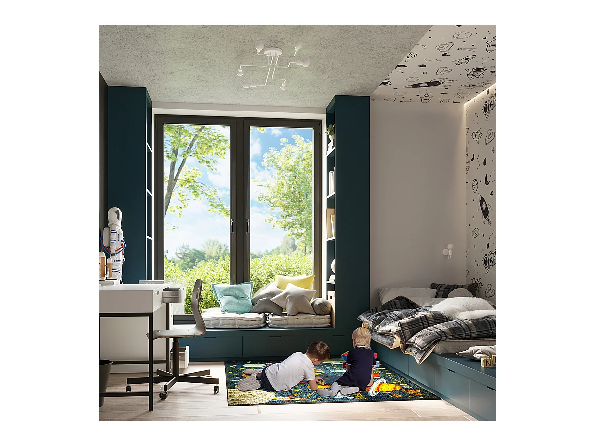 Plafonniers Infinix industriel en acier - 8 sources lumineuses 4000K - L.103 x H.15,5 cm - blanc