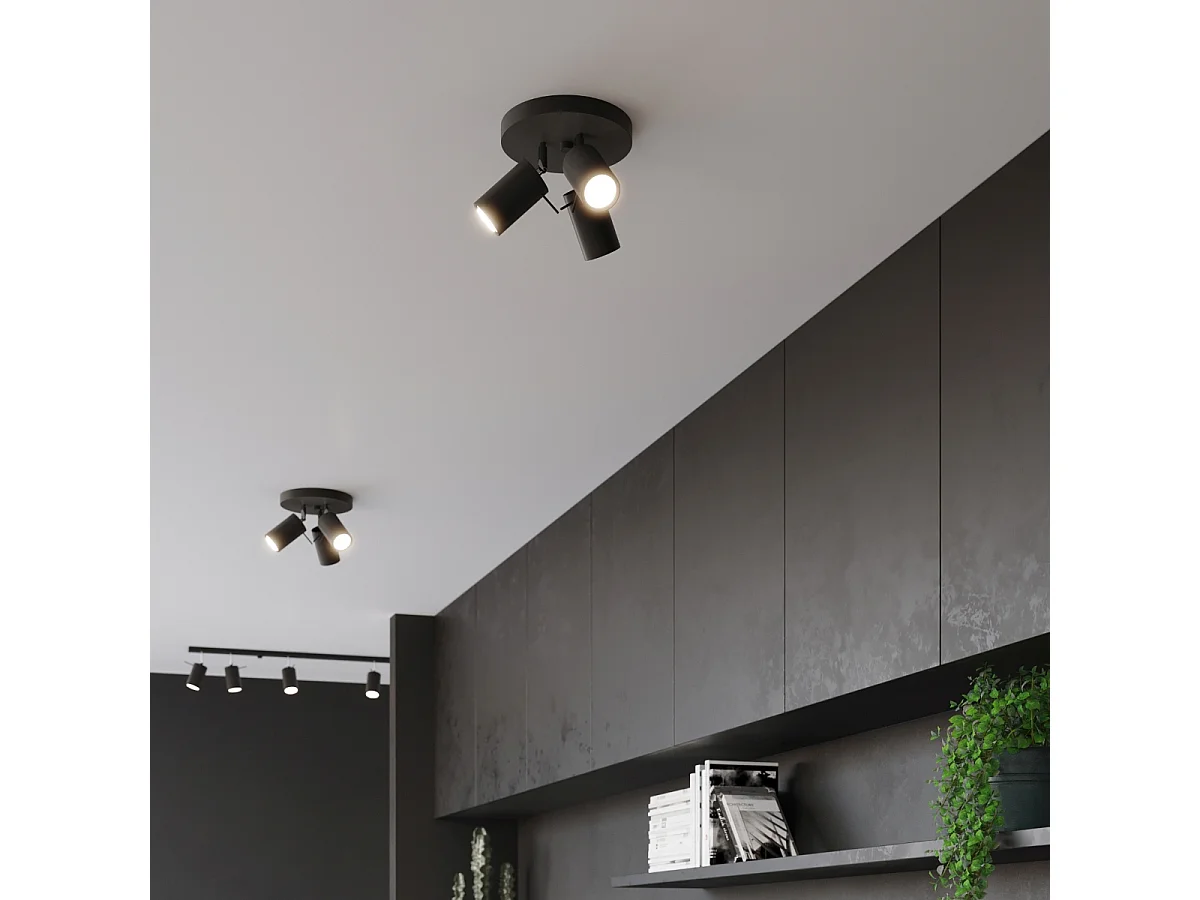 Luminárias de teto Briix moderno, aço - 3 fontes de luz 4000K - L.20 x H.18 cm - preto