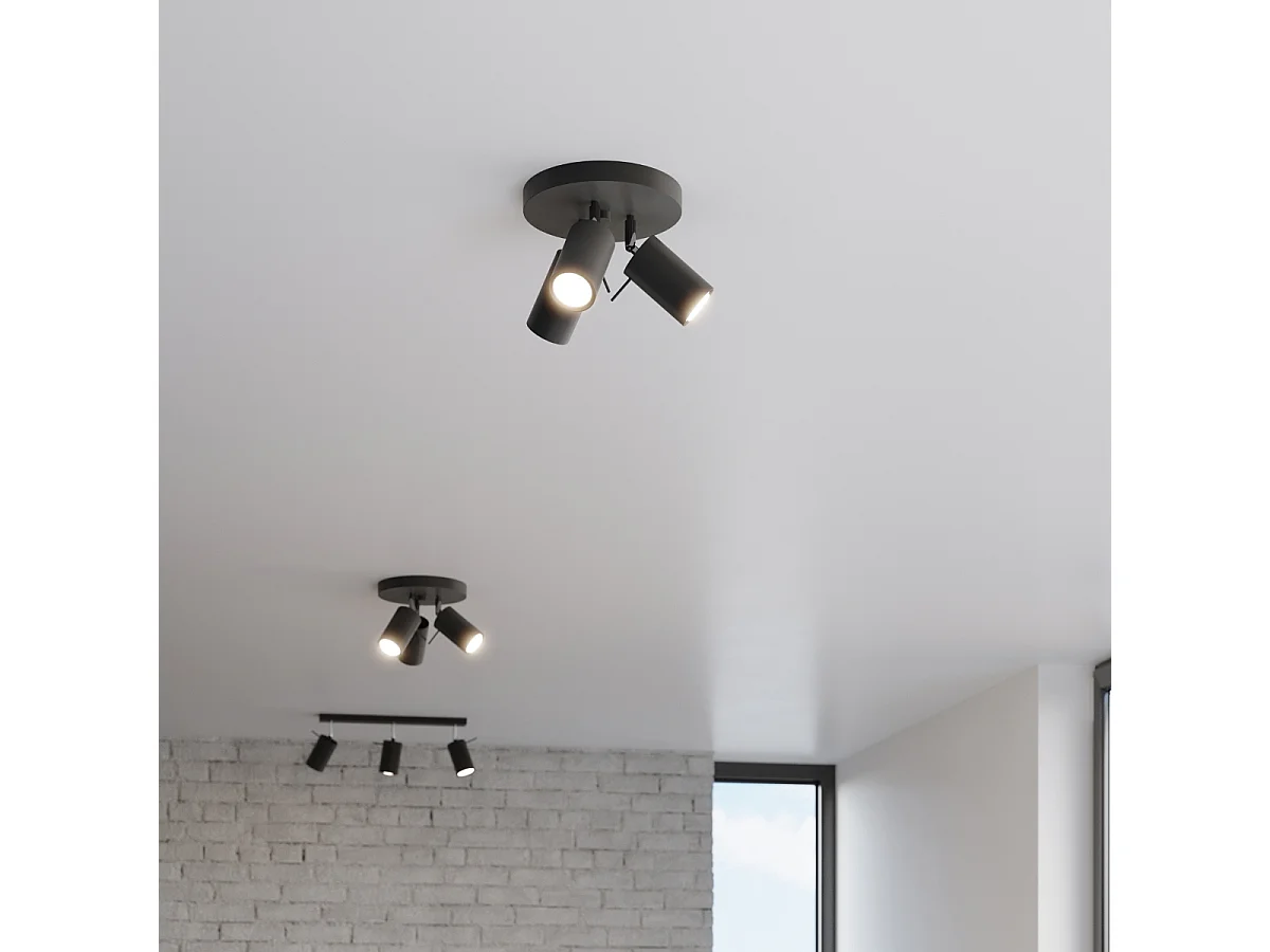 Luminárias de teto Briix moderno, aço - 3 fontes de luz 4000K - L.20 x H.18 cm - preto