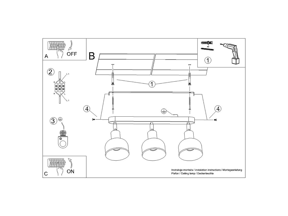 Lampade da soffitto Zenda soppalco di acciaio - 3 sorgenti luminose 3000K - L.59 x A.18,5 cm - bianco