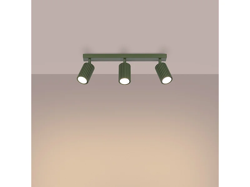 Plafonnier Gloow minimaliste en aluminium - 3 sources lumineuses 3000K - L.45 x H.16,5 cm - vert olive