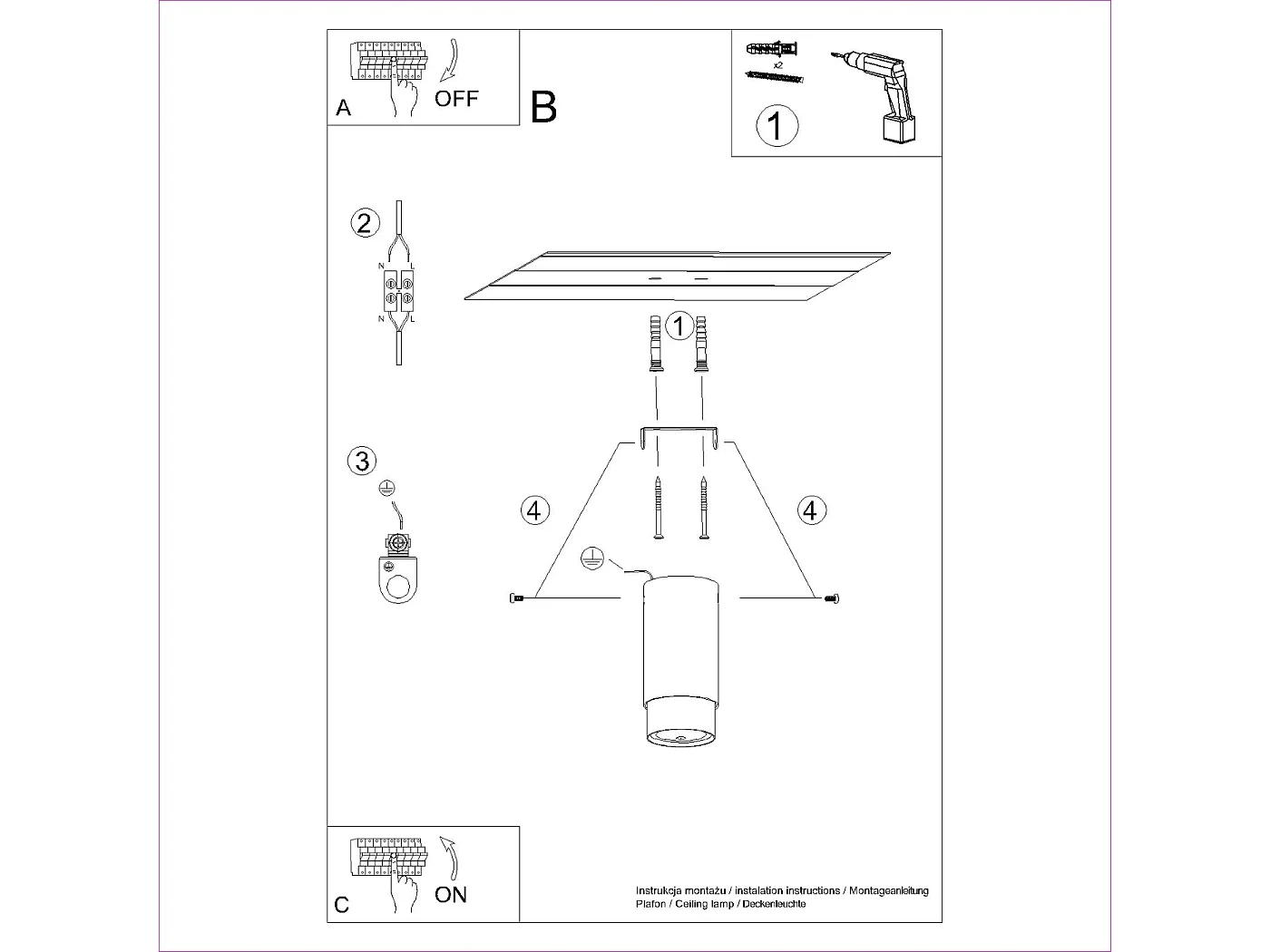 Plafonnier Alvor moderne en acier - 1 sources lumineuses 4000K - L.6 x H.12,5 cm - noir/or