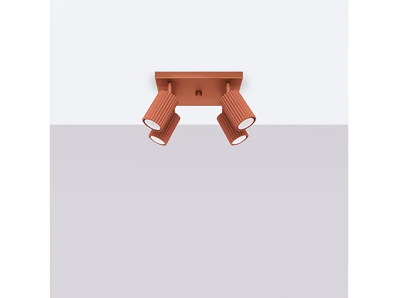 Plafonnier Gloow minimaliste en aluminium - 4 sources lumineuses 4000K - L.25 x H.16,5 cm - ocre rouge