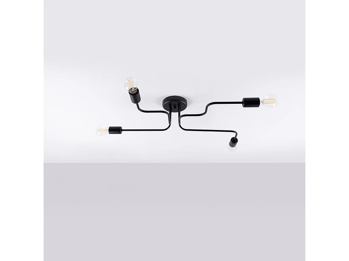 Plafonniers Infinix industriel en acier - 4 sources lumineuses 3000K - L.78 x H.15,5 cm - noir