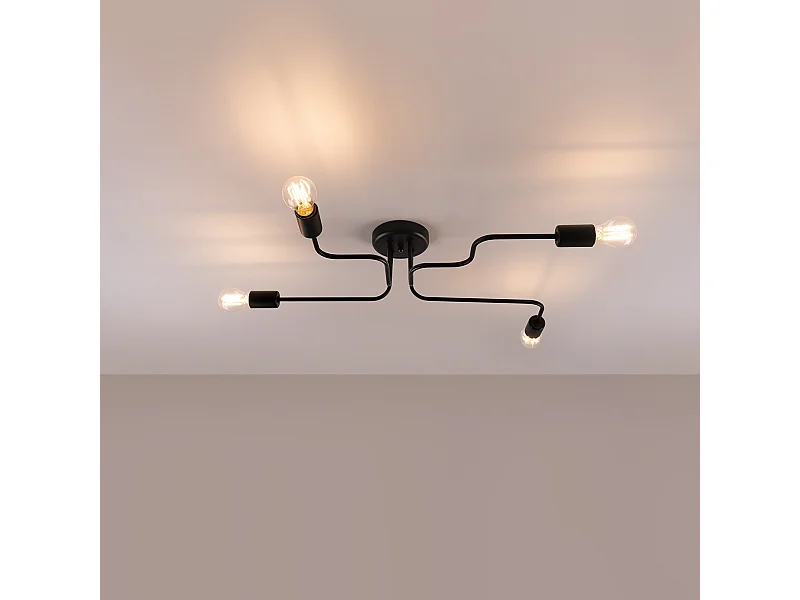 Plafonniers Infinix industriel en acier - 4 sources lumineuses 3000K - L.78 x H.15,5 cm - noir