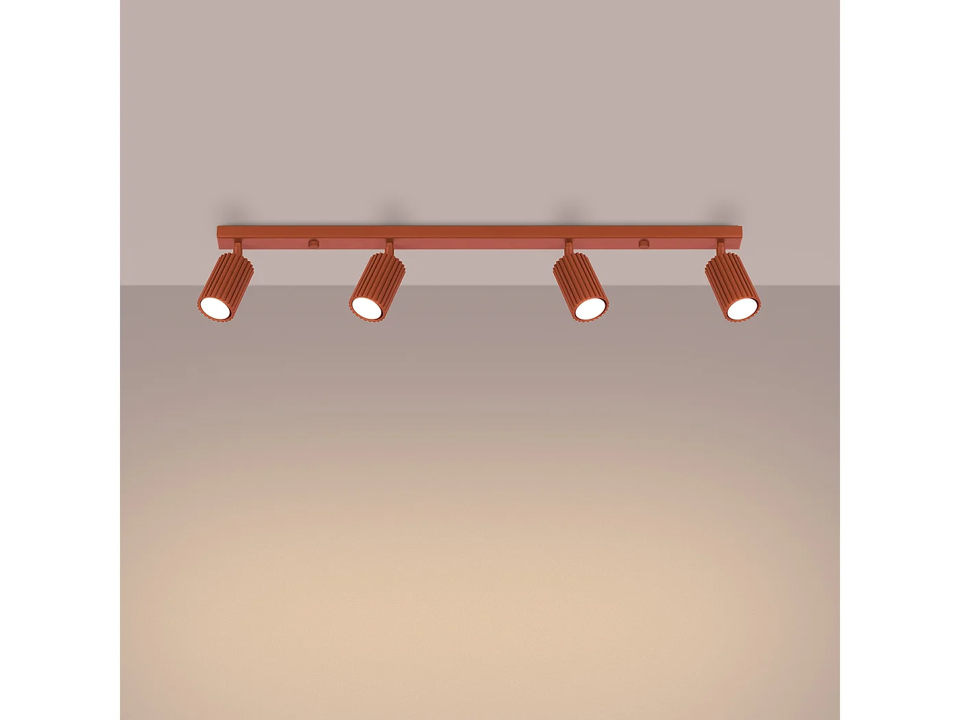 Plafonnier Gloow minimaliste en aluminium - 4 sources lumineuses 3000K - L.81 x H.16,5 cm - ocre rouge