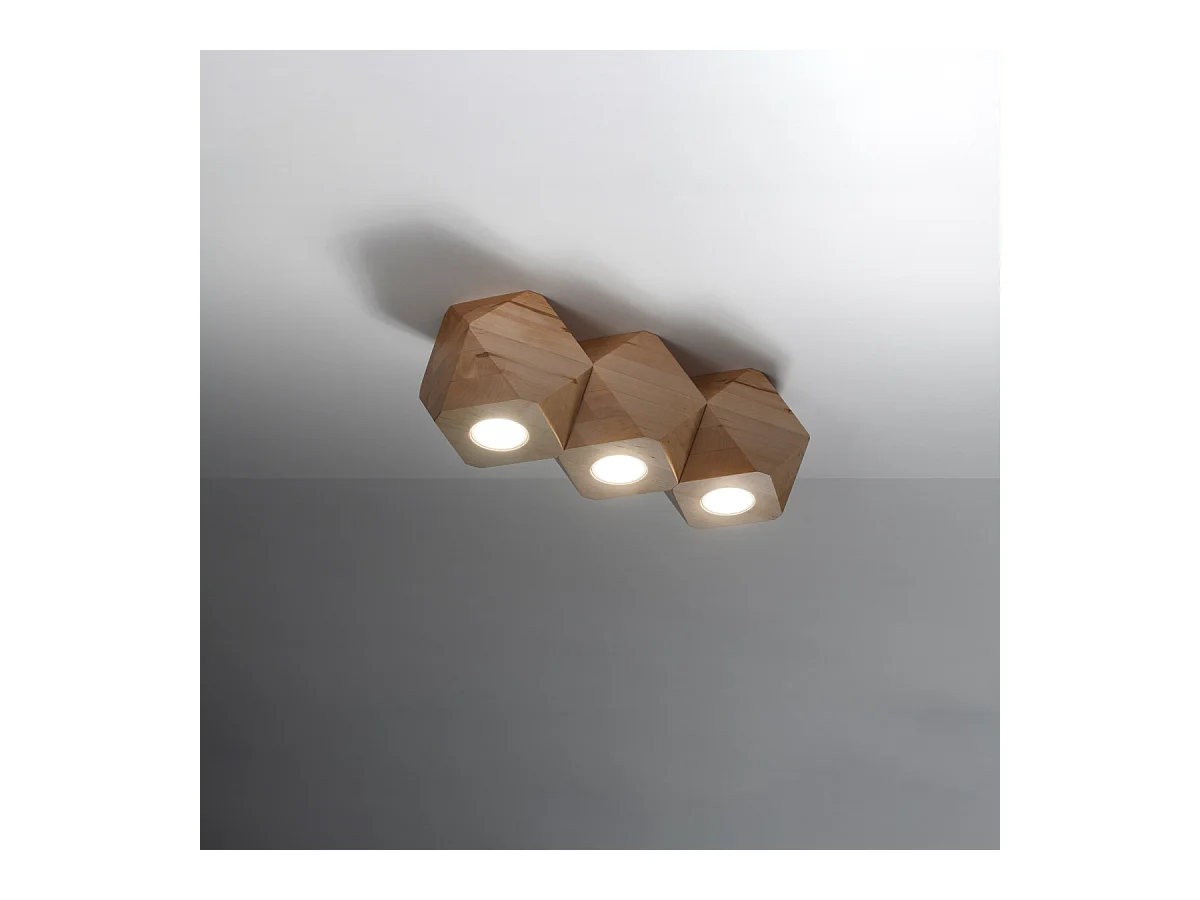 Lampade da soffitto Timberix scandinavo di legna - 3 sorgenti luminose 3000K - L.36 x A.12 cm - legno naturale