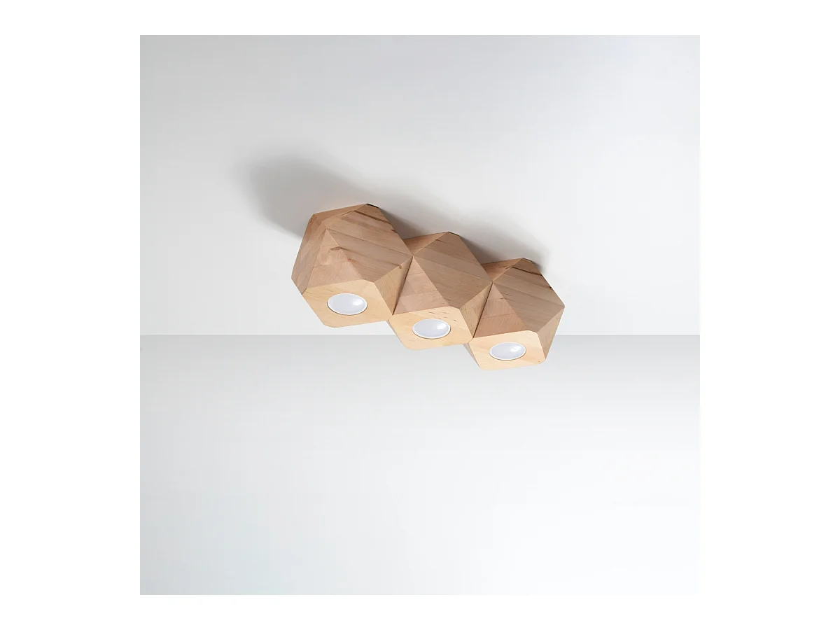 Lampade da soffitto Timberix scandinavo di legna - 3 sorgenti luminose 3000K - L.36 x A.12 cm - legno naturale