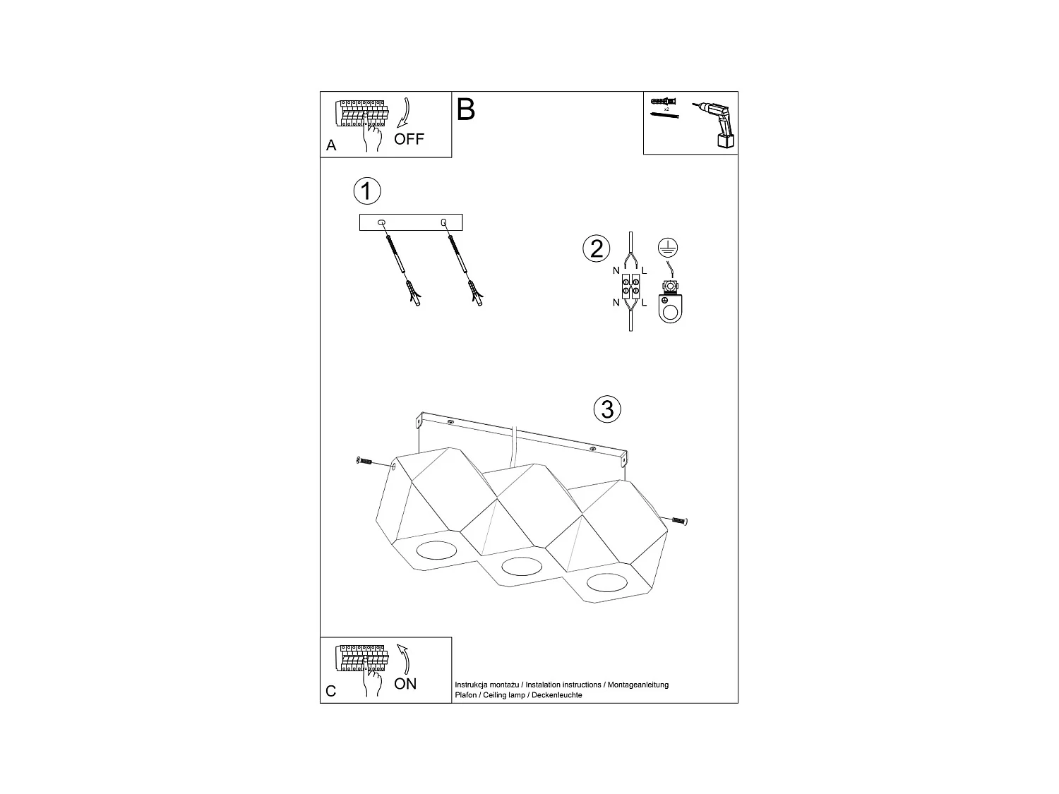 Lampade da soffitto Timberix scandinavo di legna - 3 sorgenti luminose 3000K - L.36 x A.12 cm - legno naturale