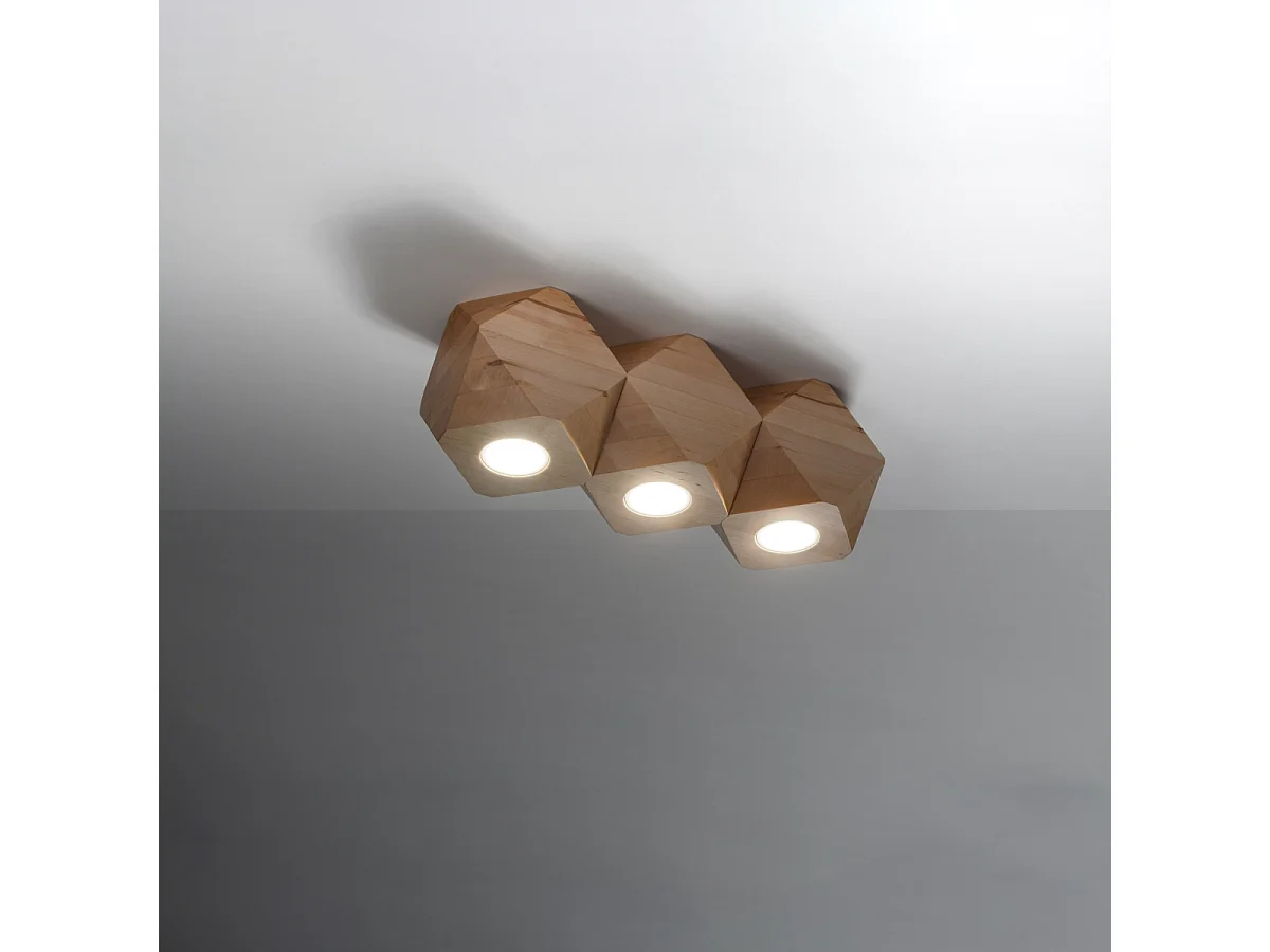 Lampade da soffitto Timberix scandinavo di legna - 3 sorgenti luminose 3000K - L.36 x A.12 cm - legno naturale